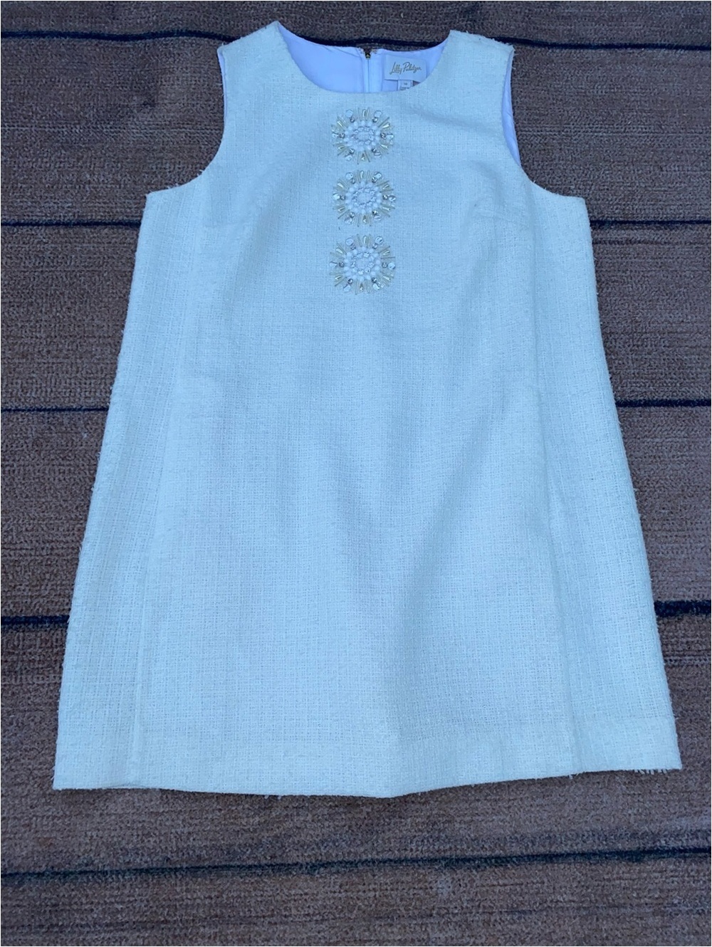 Lily Pulitzer resort white boucle rhinestone embellished mod shift dress 16
